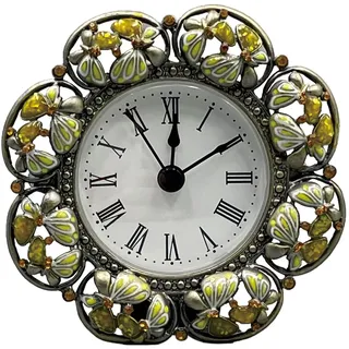 OUSEITECH Blume Emaille Tischuhr, Vintage Grün Schmetterling Dekorative Uhr, Vintage Desktop Ornament, Mini Blumenform Ornament, Geeignet für Regal, Schlafzimmer, Nachttisch, Schreibtisch, Geschenk