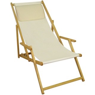 Deckchair weiß Liegestuhl Kissen klappbare Sonnenliege Gartenliege Holz Gartenmöbel 10-303NKH
