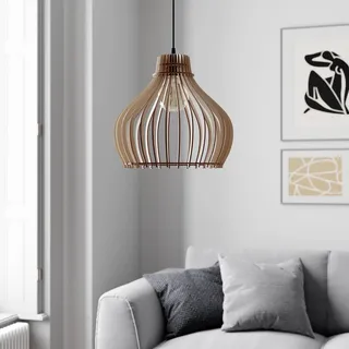 Hängelampe Barrel TEMAR LIGHTING, dimmbar, Holz hell, für Wohn- / Esszimmer, Holz, Landhaus / Rustikal, Pendelleuchte - 38 cm - 38 cm - 100 cm
