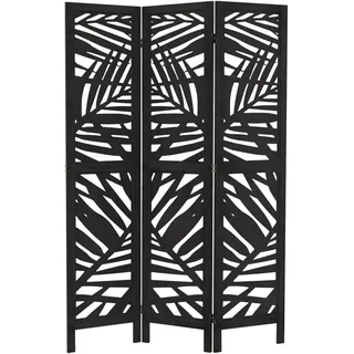 ML-Design Paravent Raumteiler 3-teilig Kyoto Schwarz, 170x121 cm, aus Holz, Echtholz,Paulownia, Rechteckig, 121x170x2