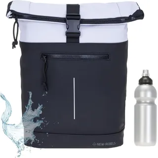 Rucksack Herren Roll-Top Freizeitrucksack Sport Fitness Reise Laptoprucksack Daypack Bag New York Backham New Rebels 51.1332 00 Schwarz + Flasche - Schwarz