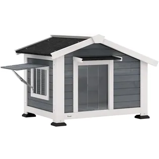 PawHut Hundehütte Wetterfest 98 x 76 x 69,5 cm Kunststoff, Metall Grau