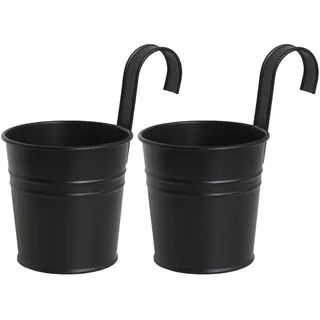 Hängender Blumentopf – 2er-set Schwarze Metall-blumenkübel – Schlichtes Design Mit Abnehmbarem Haken Für Die Gartendekoration