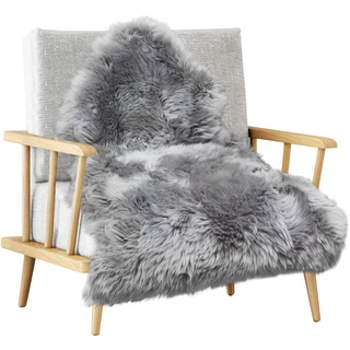 MYLUNE HOME Lammfell Teppich Schaffell echt 90 x 60cm schafsfelle grau weiche und Flauschige Decke Sitzfell Bett-Vorleger oder Matte für Wohnzimmer Stuhl Sofa