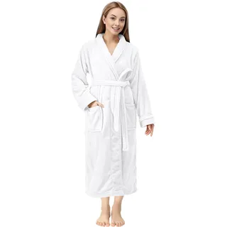 NY Threads Damen-Bademantel aus Fleece, Schalkragen, weicher Plüsch, Spa, Weiß, X-Large - XL