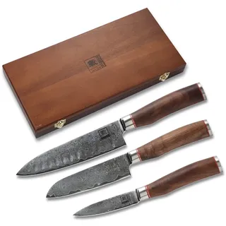 Zayiko Kurumi Damastmesser Set 9,5-17,5 cm 3-tlg. Nussbaumholz