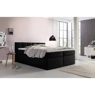 Möbelfreude Boxspringbett Boxspringbett Valina 220x220 cm Schwarz H2/H3, 220x220 cm Schwarz H2/H3 niedriges Kopfteil 90 cm Ideal für Dachsschrä schwarz