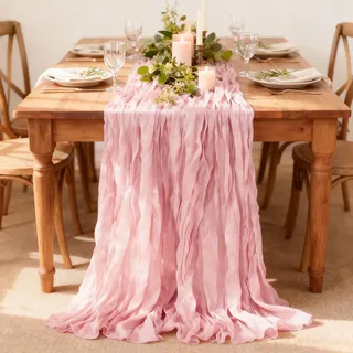 Alyvisun 1Pack Tischläufer Rosa, 35x118Inch-100% Polyester Waschbare Tischläufer für Hochzeiten, Babypartys,Partys, Boho Landhaus Rustikale Tisch- und Stuhldekorationen für Zuhause & Outdoor