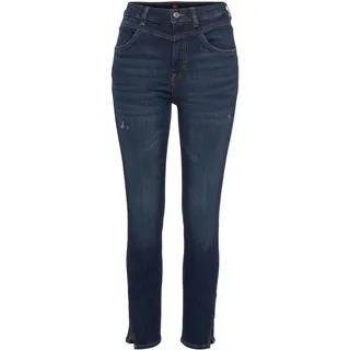 5-Pocket-Jeans BOSS ORANGE "Kitt High Rise Hochbund Waist Premium Denim Jeans" Gr. 27, N-Gr, blau (navy 410) Damen Jeans Röhrenjeans mit offenen Beinabschluss