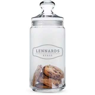 Casa Vivente Keksglas mit Gravur und Deckel, Vintage Rustikal, Personalisiert mit Namen, Keksdose, Vorratsglas, lustige Geschenkidee zum Geburtstag, Weihnachtsgeschenke