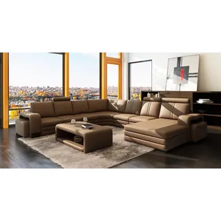 JVmoebel Wohnlandschaft U-Form Sofa aus Leder mit Boxspring-Polsterung und Stauraum, Made in Europa braun