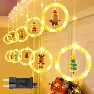 GlobaLink Weihnachtsdeko Fenster Fensterdeko Weihnachten Lichtervorhang | mit Timer, 3M 100LED, 10 Weihnachtsschmuck 8 Modi IP65 Lichtervorhang Fenster Weihnachtsbeleuchtung für Innen Außen Warmweiß