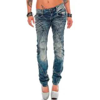 Cipo & Baxx 5-Pocket-Jeans Damen Slim Fit Hose Stonewashed BA-WD175 (1-tlg) Stonewashed Look in hellblauer Verwaschung blau 34