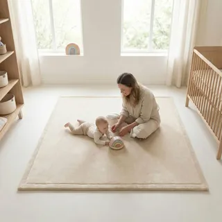 Sanosoft® Krabbelteppich für Babys – Samtweiche & Kuschelige Spielmatte – rutschfest, Schadstoffgeprüft & Öko-Tex zertifizierte Krabbelmatte (Sand/Beige, 200x300cm)