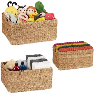 Relaxdays Aufbewahrungskorb 3tlg. Set aus Seegras 40 x 48 x 23 cm braun