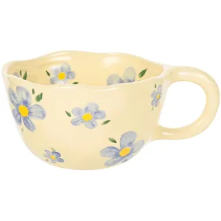 MAKCNMYM Niedliche Keramik-Kaffeetassen, 237 ml, Vintage-Blaue Blumen-Tasse für Büro und Zuhause, unregelmäßige Latte-Art-Tasse, ästhetische Porzellantasse für Cappuccino, Kakao, Tee, Milch,
