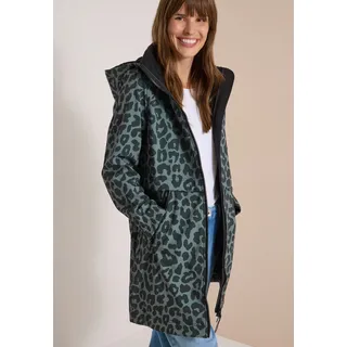 Cecil Softshell Mantel mit Kapuze und Leo-Muster - grün