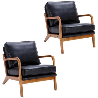 AUKWIK Sessel, PU Leder Loungesessel mit Holzbeinen, bis 136 kg Belastbar (2-St) schwarz