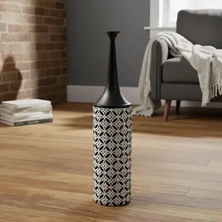 Leewadee Große Bodenvase 14 x 65 cm - Metall in schwarz - Schwarz/Weiß