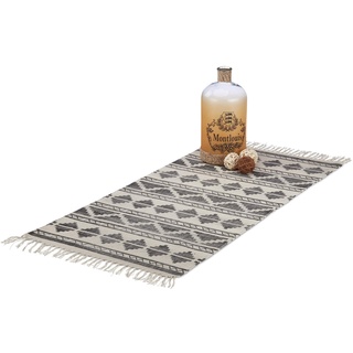 Relaxdays Teppichläufer mit Muster für Flur, Diele, Wohnzimmer, weicher Kurzflor Teppich groß in 70 x140 cm, schwarz