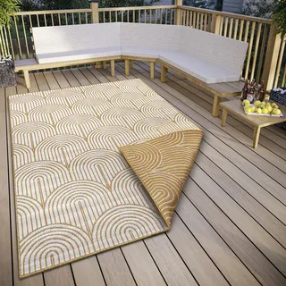 HANSE HOME Pangli Wendeteppich Skandinavischer Boho Style Wasserfest Einfarbig Geometrisch 3D-Effekt für Garten, Wohnzimmer, Modern