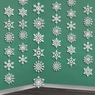 HOWAF Winter Girlande WeihHnachten Girlande Schneeflocken Deko, 6 x 2 Meter Weihnachtsdeko Schneehänger, für Winterdeko Zimmer Dekoration Weihnacht Deko Neujahr