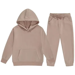 Jogginganzug Mädchen Jungen 2 Teiliges Einfarbig Trainingsanzug Sportanzug Kapuzenpullover Jogginghose Bekleidungsset Outfits Sets Sport Hoodie Jogging Anzug Freizeitanzug für Kinder 128 Beige - 8-9 Jahre