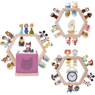 Givilio Tonie Regal Wabe (3er Set) – Wandregal aus Holz für Toniebox Starter & Figuren – Magnetische Hexagon-Schweberegal Aufbewahrung für Toniebox Player & Spielzeug (Natur)