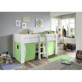 Natur24 Kinderbett Halbhochbett ANDI 90 x 200 cm Spanplatte Melamin Dekor Weiß Grün grün