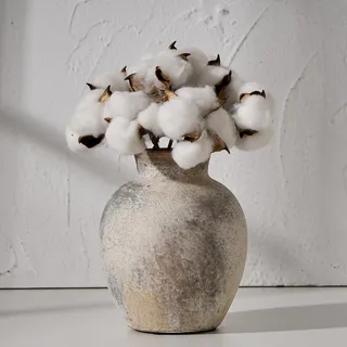 SIDUCAL Dekorative Keramik-Blumenvase, rustikale Bauernhaus- und Boho-Vase für Heimdekoration, weiß gekalkte Terrakotta-Vase für Tisch, Wohnzimmer, Badezimmer, Regal, Kamindekoration
