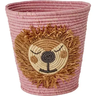 Rice, Spielzeugaufbewahrung, - Round Raffia Basket with Lion Head - Pink