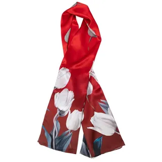 MayTree Seidenschal Tulpen rot, 55 x 175 cm, leichter Damen-Schal, alljährig, (Stück), Seidentuch 100% Seide grau|rot