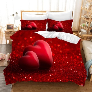 TAKOLI Bettwäsche 155 x 220 3D rote Herzen, Weiche Microfaser Liebe Glitzer Bettwäsche Set 3 teilig - für Partner Paare Bettbezug & 2 Kissenbezüge 80x80, mit Reißverschluss