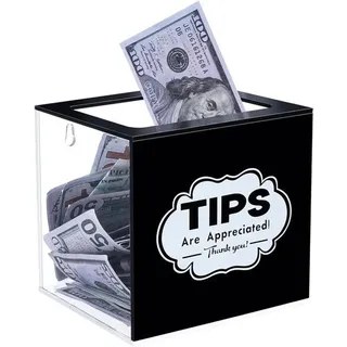Trinkgeldbox transparent aus Acryl für Tisch oder Wand - Spardose für Trinkgelder und Spenden
