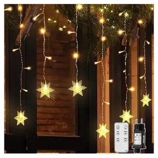 XERSEK LED-Lichtervorhang Lichterketten Vorhang Weihnachtsdeko für Fenster,Hochzeit,Balkon 31V, 360-flammig, 9M 360LEDs Schneeflocke außen/Innen für Terrasse bunt