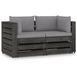 vidaXL Gartenlounge-Set 2-Sitzer-Gartensofa mit Kissen Grau Imprägniertes Holz grau