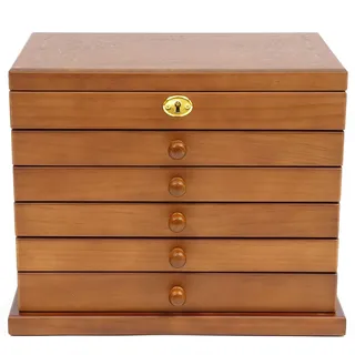Charocean Schmuckkästchen Holz Schmuckkasten mit 6 Schubladen und Spiegel, Hochwertige Schmuckaufbewahrung Holz, Samt-Innenfutter, Schmuckschatulle für Ketten, Ohrringe, Ringe und Armbänder