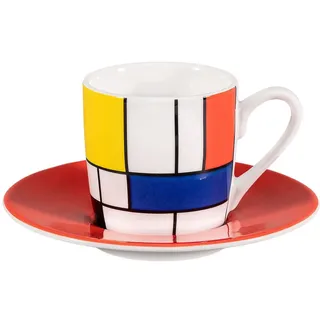 tea4chill Könitz Espresso Tasse Mondrian Large Fragments. Kaffeetasse 65ml aus Porzellan. Espressotasse modern, bunt