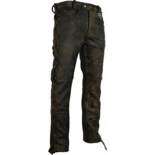 MDM Lederhose Vintage Herren Lederhose seitlich geschnürt im Used Look W33