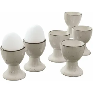 LOBERON Eierbecher 6er Set Biarré - aus Steingut mit Zierendem Farbrand - Handgetöpfert - mit Glänzender Oberfläche - 6.5cm, grau