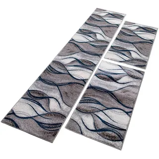 OTTO home Bettumrandung Tritom, Höhe 9 mm, (3-tlg), mit besonders weichem Flor, Kurzflor, modernes Wellen Muster blau