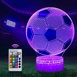 Fussball Geschenke Jungen Mädchen, QIANLAINIAO Ostergeschenke Kinder Kommunion Ostern Geschenk Junge 5 6 7 8 9 10 11 12 1314 jahre, 3D Fußball Nachtlicht Zimmer Deko Optische Täuschung Lampe 16 Farben