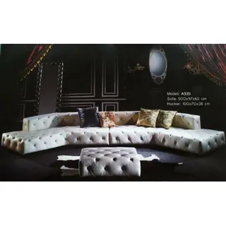 JV Möbel Chesterfield Ecksofa U-Form 500 x 177 cm - Weiß