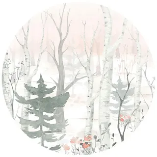 K&L Wall Art Vliestapete »Runde Vliestapete«, Kvilis Winter Wald Aquarell, mehrfarbig, matt - bunt
