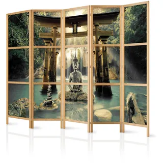 murando - Paravent Innen Raumteiler Holz Wasserfall 225x172 cm 5-teilig Japanische Trennwand Raumtrenner Room Divider Mobiler Sichtschutz Spanische Wand Raum Abtrennung Meditation p-A-0033-bh-c
