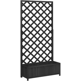 Myheimly Pflanzkübel mit Spalier Schwarz Massivholz Tanne 90 x 35 x 180 cm Gartenspalier Rankgitter Rankhilfe Pflanzkasten Blumenkübel