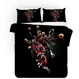 EU-VV Bettwäscheset 3-teilig Fashion Basketball Michael Jordan Bettwäscheset Für Kinder Im Teenageralter Biber (135x200cm(1.2M Bed),Schwarzes Phantom)