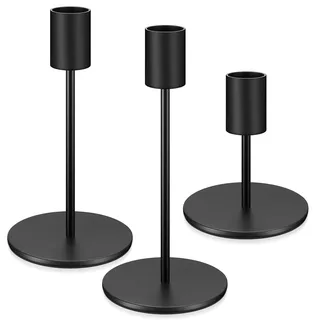 3 Stück Kerzenständer Schwarz, Kerzenhalter Stabkerzenhalter Schwarze Kerzenständer Stabkerzen, Vintage Kerzen Ständer für Abendessen Hochzeit Haus Tischdeko Kamindekoration Kerzenschein, Schwarz