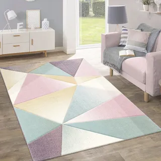 Paco Home Teppich Kurzflor, Modern Trendig Pastell geometrisches Design Inspiration Multi, Grösse:60x100 cm
