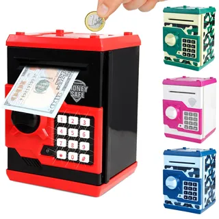 Pup Go Elektronische Spardose XXL für Kinder 3-12 Jahre, Digitale Kinder Tresor mit Code, Automatischer Kindertresor, Sparschwein Safe für Scheine & Münzen, Geschenk für Jungen Mädchen (Rot)